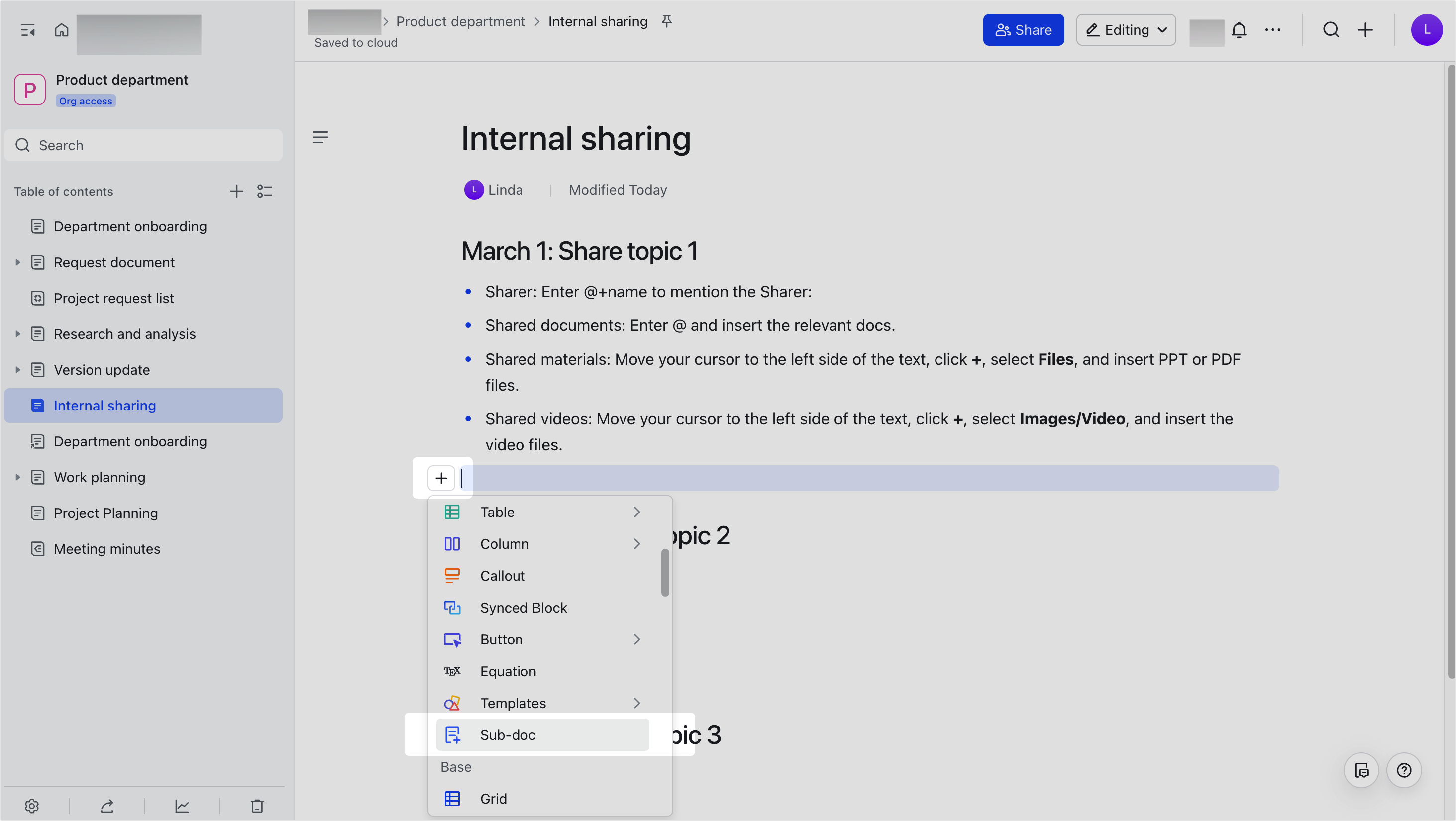 Create a sub-doc