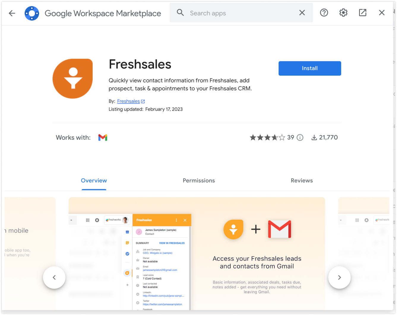 Freshsales CRM Gmail add-on