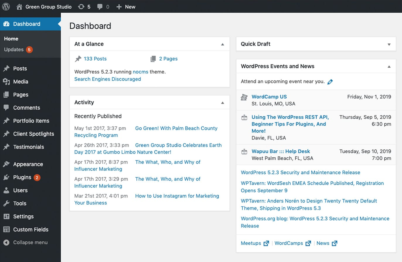 An image displaying the content management system WordPress