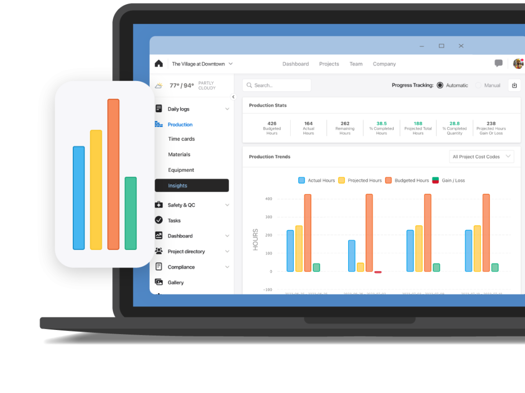 Raken daily reporting software combined with construction time tracking for project progress documentation