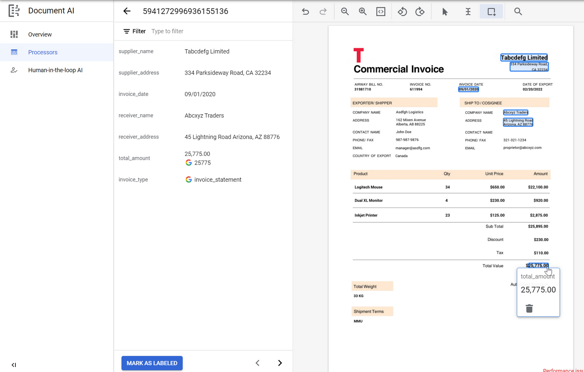 Google Document AI supports extraction of unstructured documents