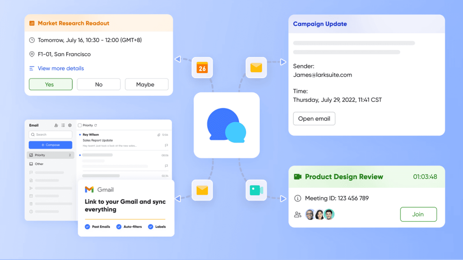 Teams, tools, and context are all in one chat feed.