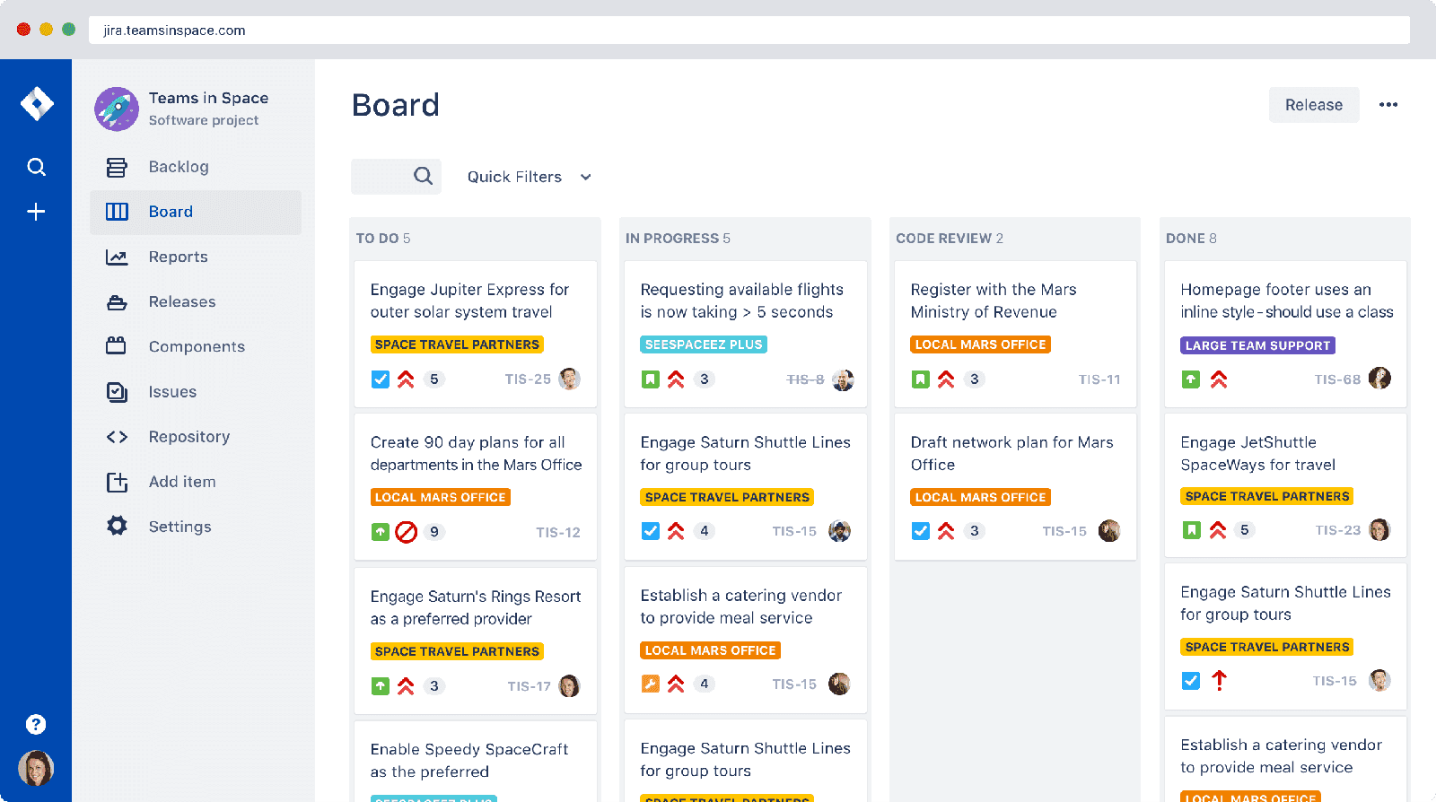 Interface of Airtable, showing task's progress in different columns