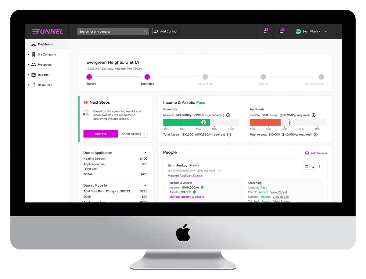 The interface of Funnel Leasing