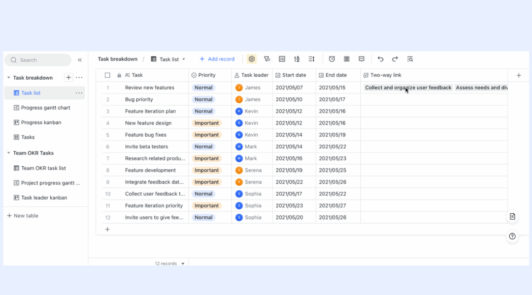 Lark supports in assigining ownership