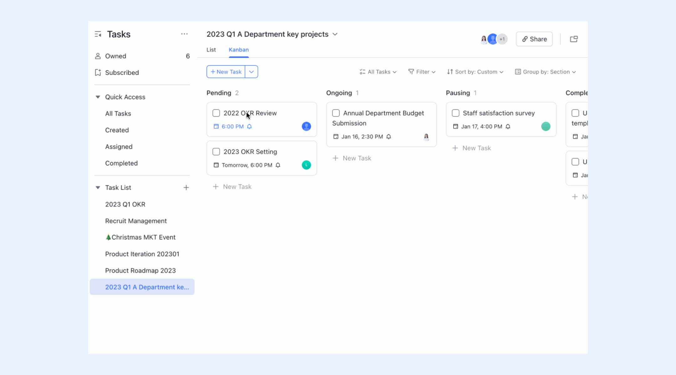 Built-in Kanban views for task execution