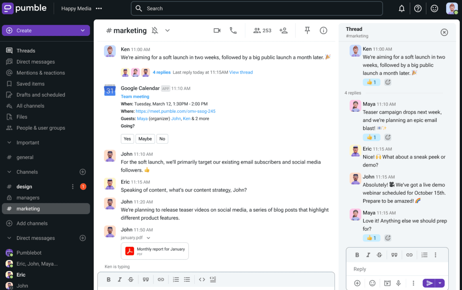 Pumble workspace overview