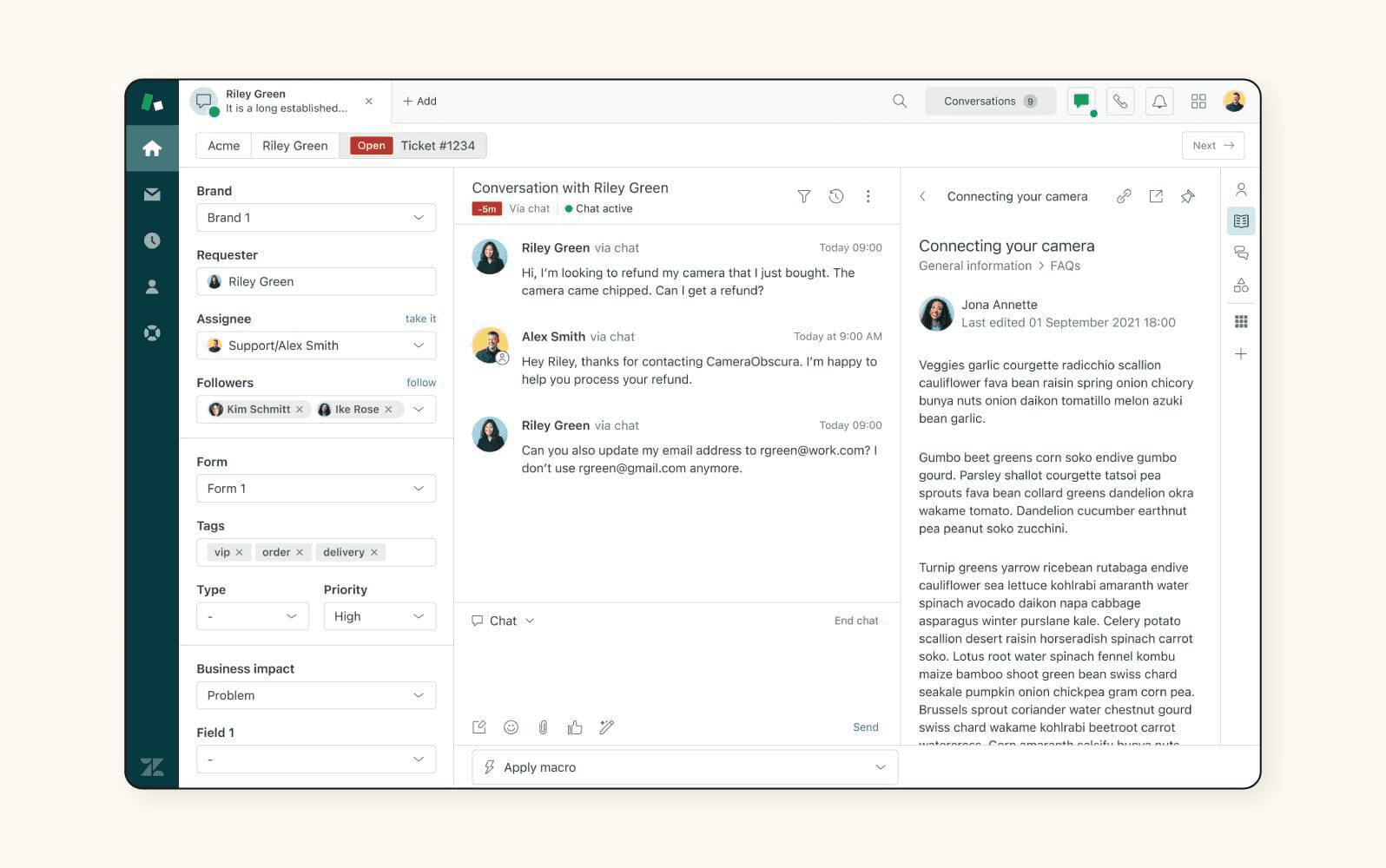 Internal knowledge base in Zendesk