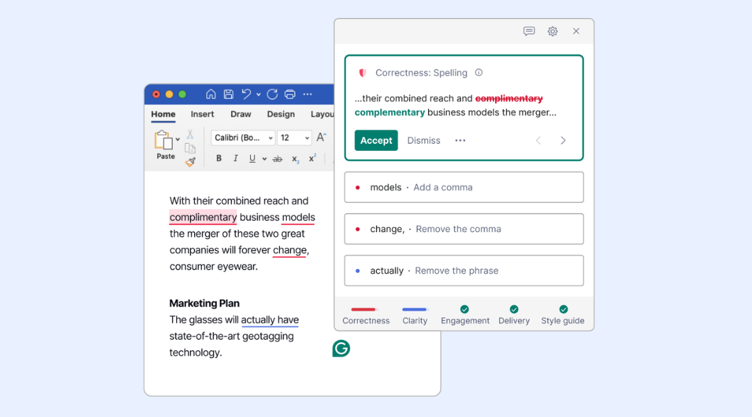 Interface of Grammarly