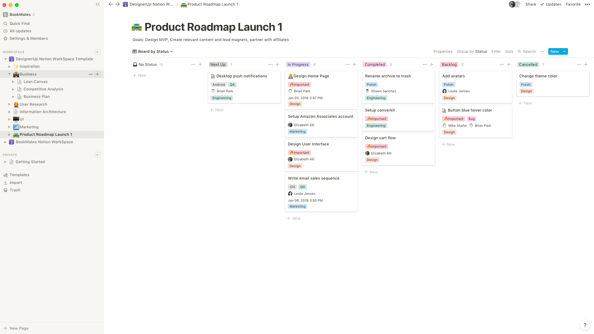 Notion is the best for lightweight database roadmaps