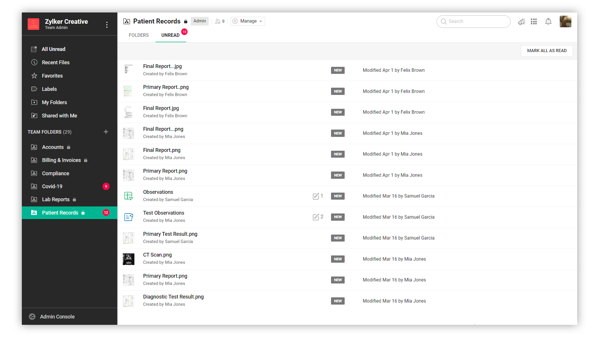 Zoho WorkDrive is for team folders and business file organization
