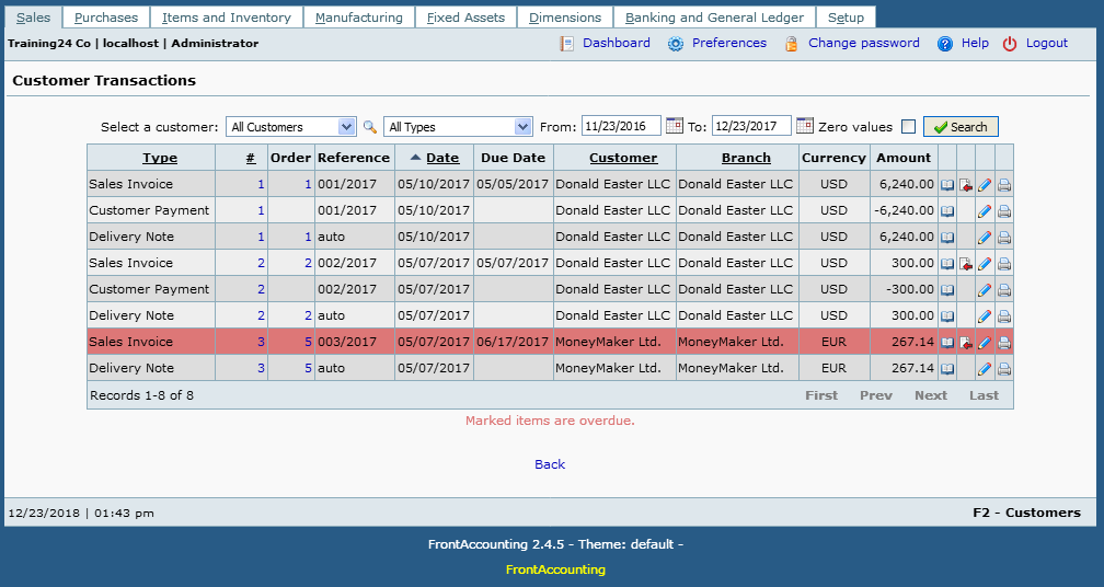 FrontAccounting inventory management
