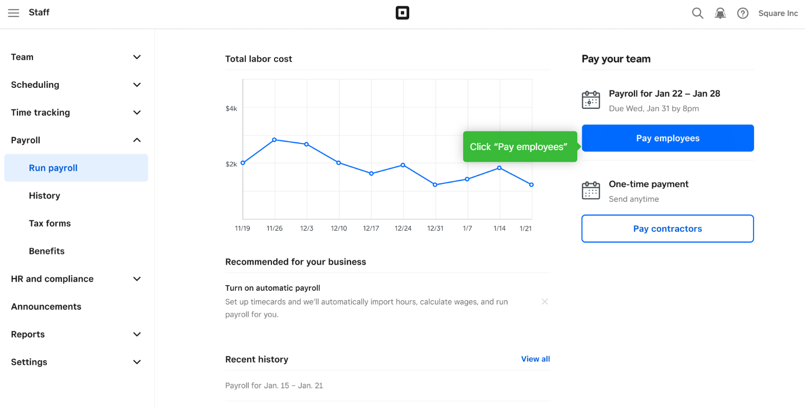 Square Payroll payroll platform for hourly employees