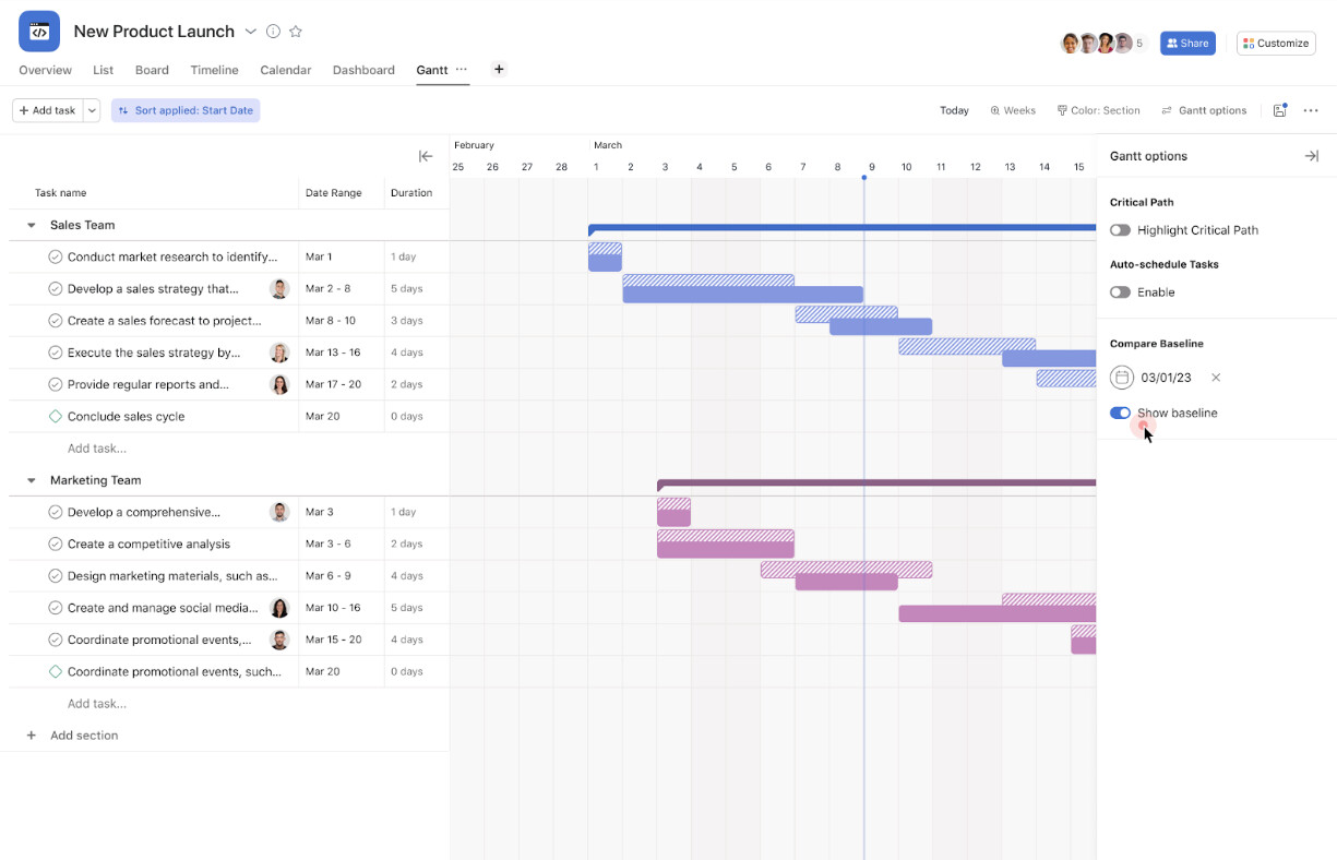 Asana Gantt chart for project tracking