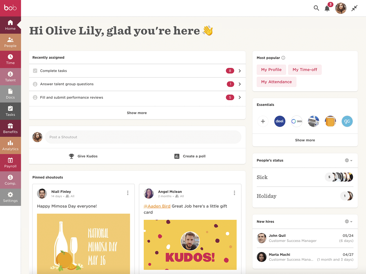HiBob is a culture-centric HR management software for mid-sized companies