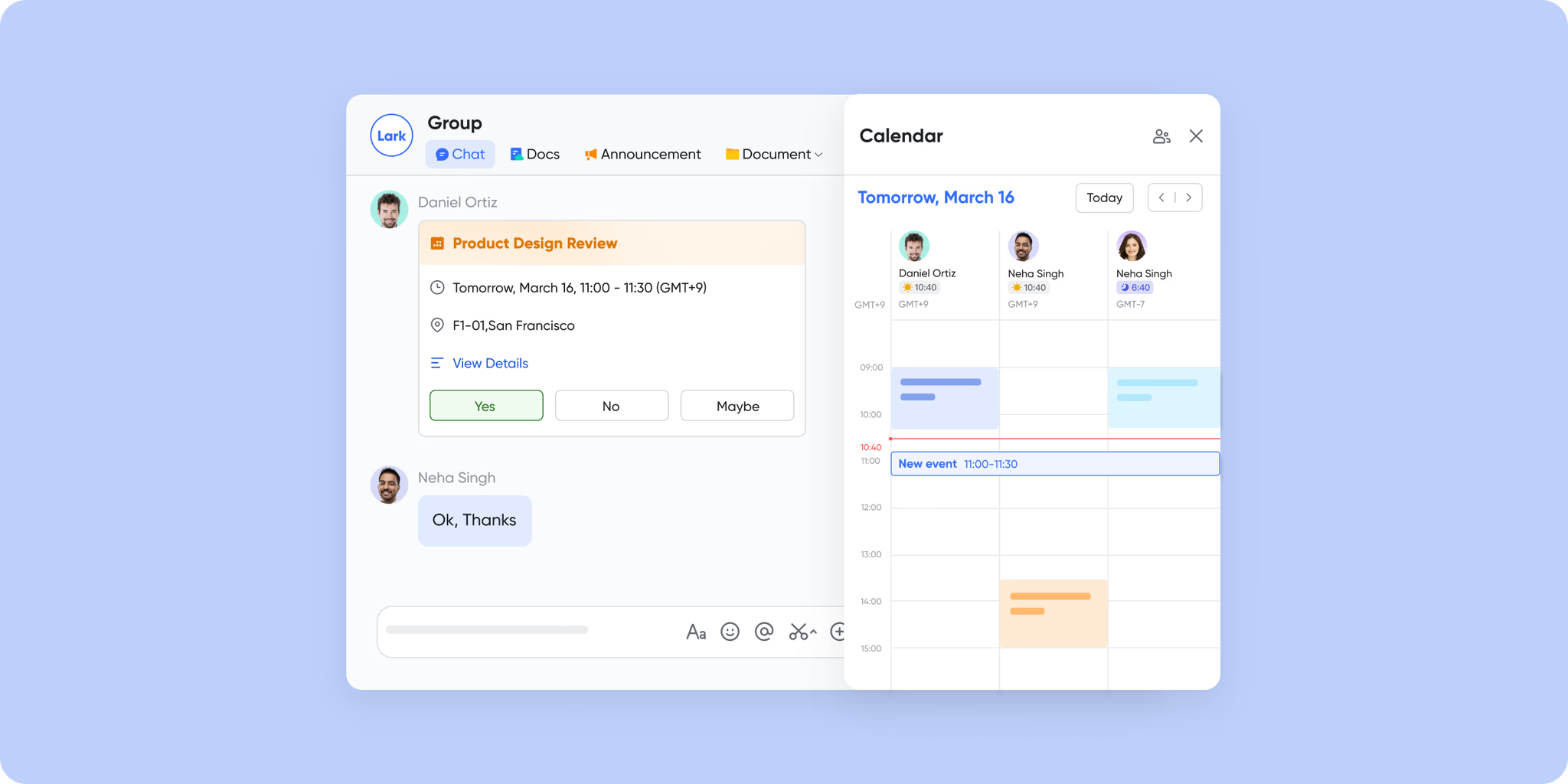 Lark Calendar & Lark Meetings: Schedule demos and capture call notes