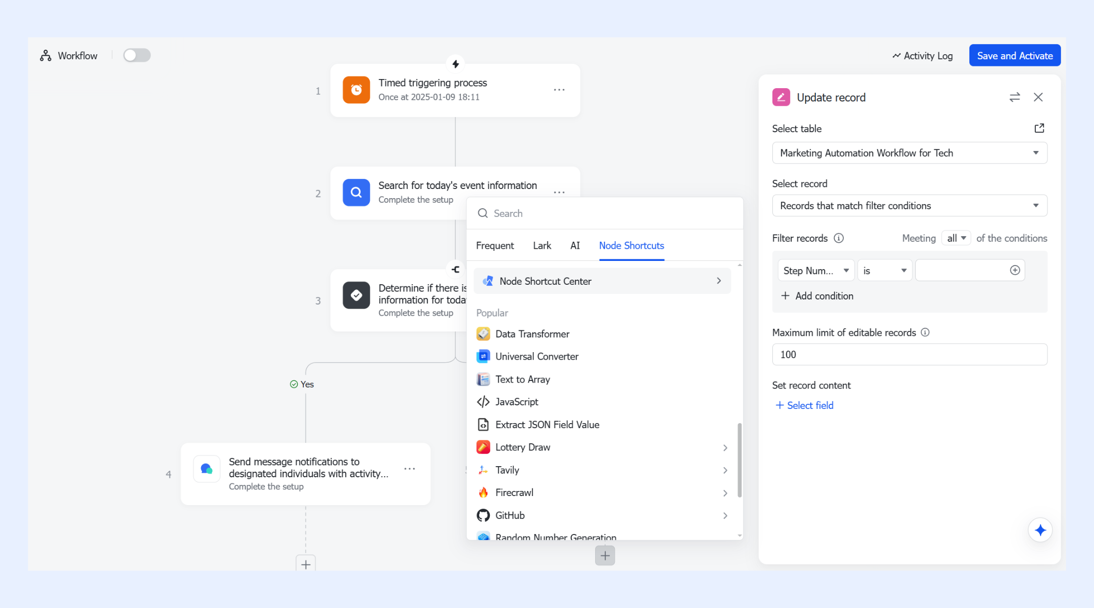 Support for a variety of nodes and custom shortcuts