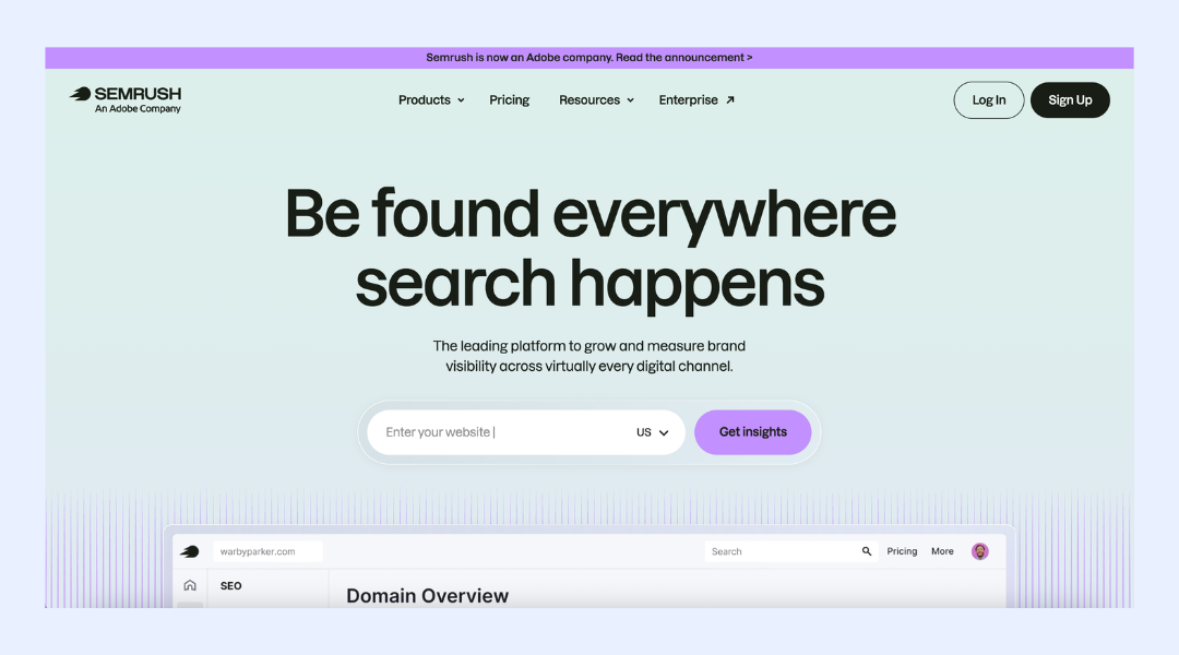 Interface of Semrush