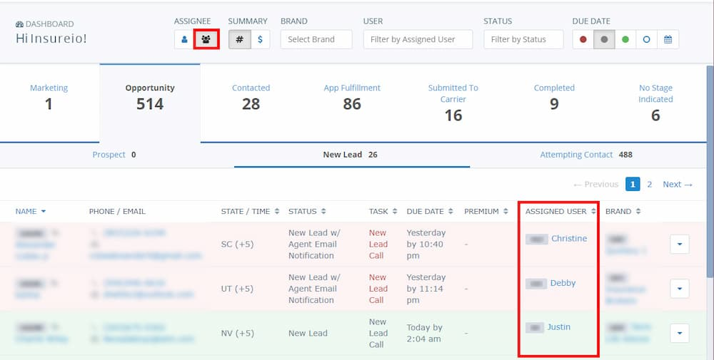 Insureio CRM dashboard