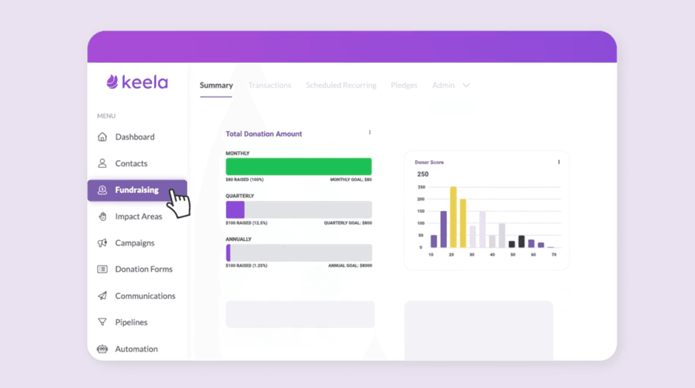 Interface of Keela's CRM for nonprofits