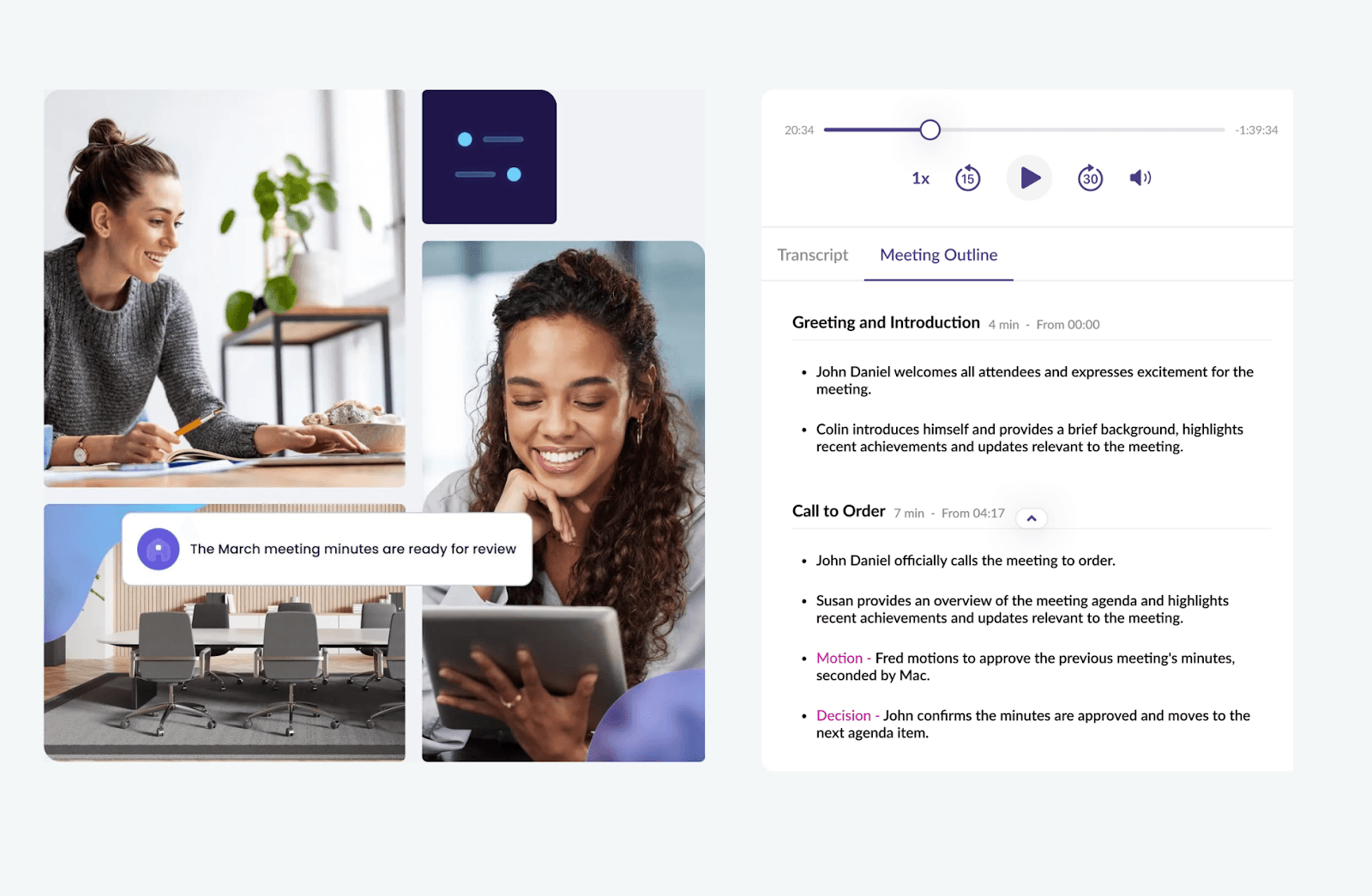 Interface of onboard meetings