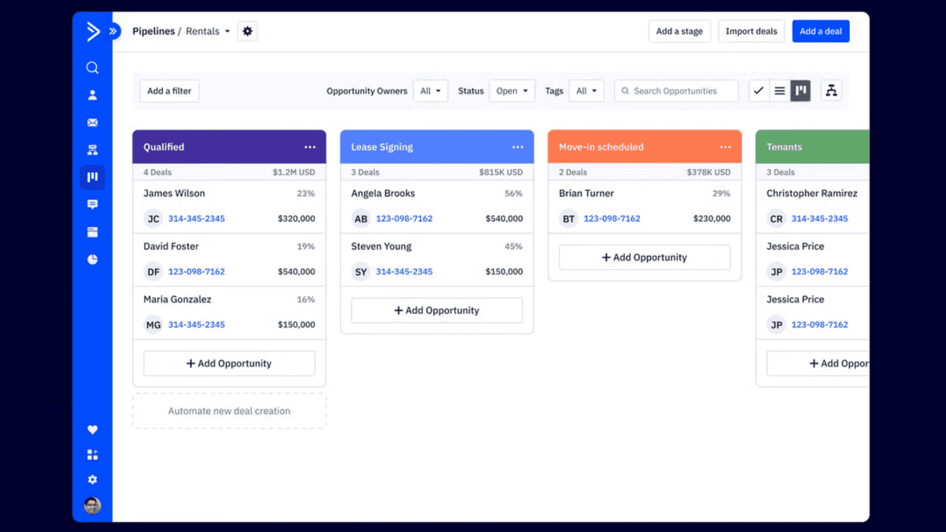 ActiveCampaign’s interface for pipeline management