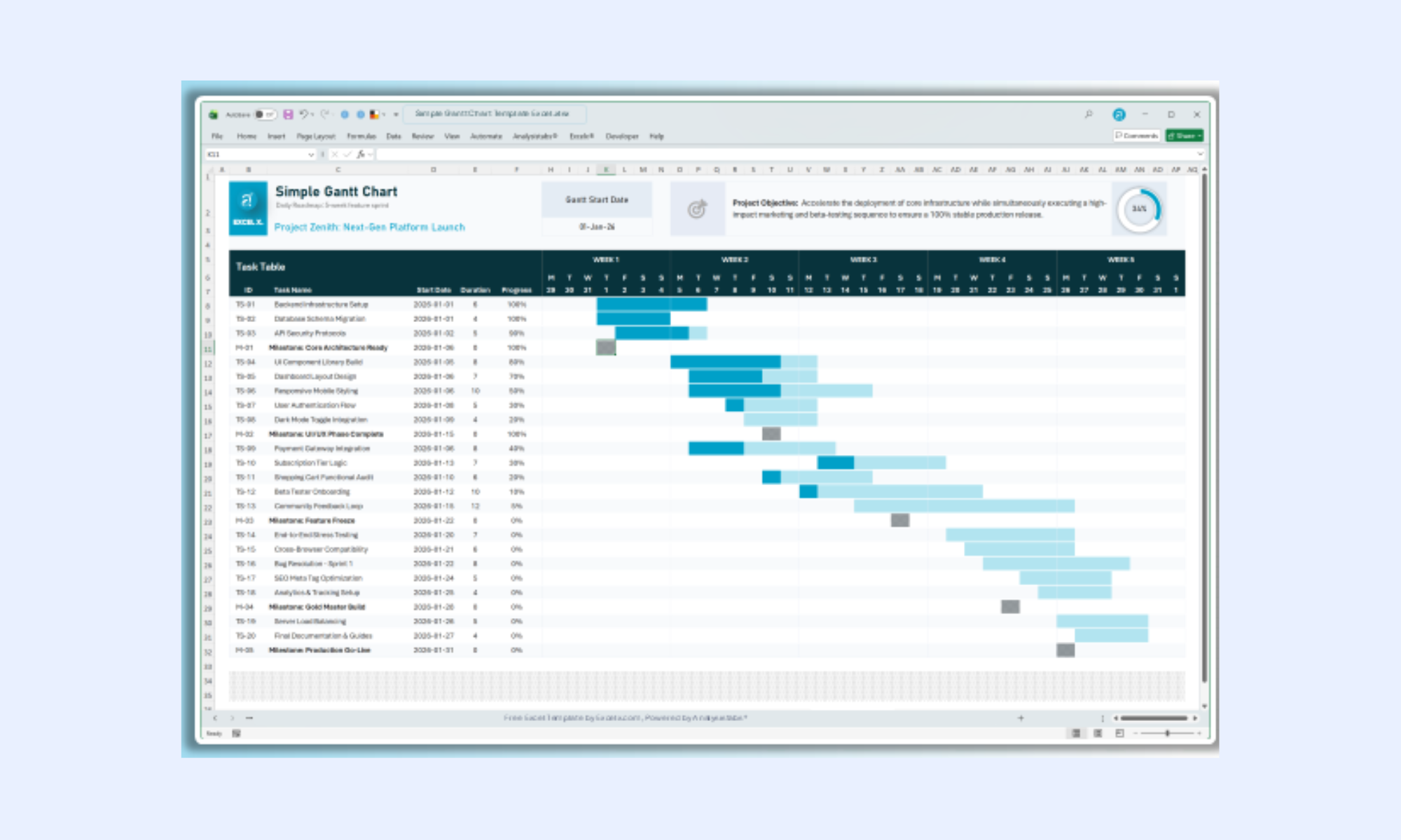 Manage project schedules in an Excel format