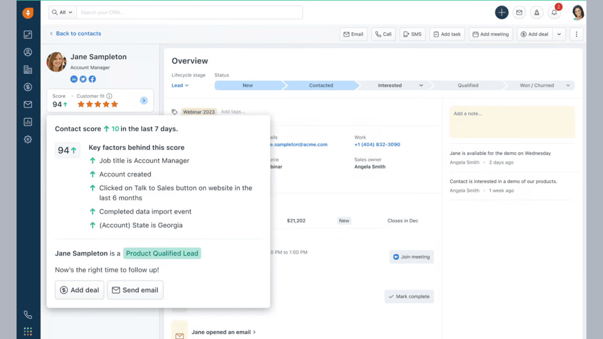The interface of Freshsales
