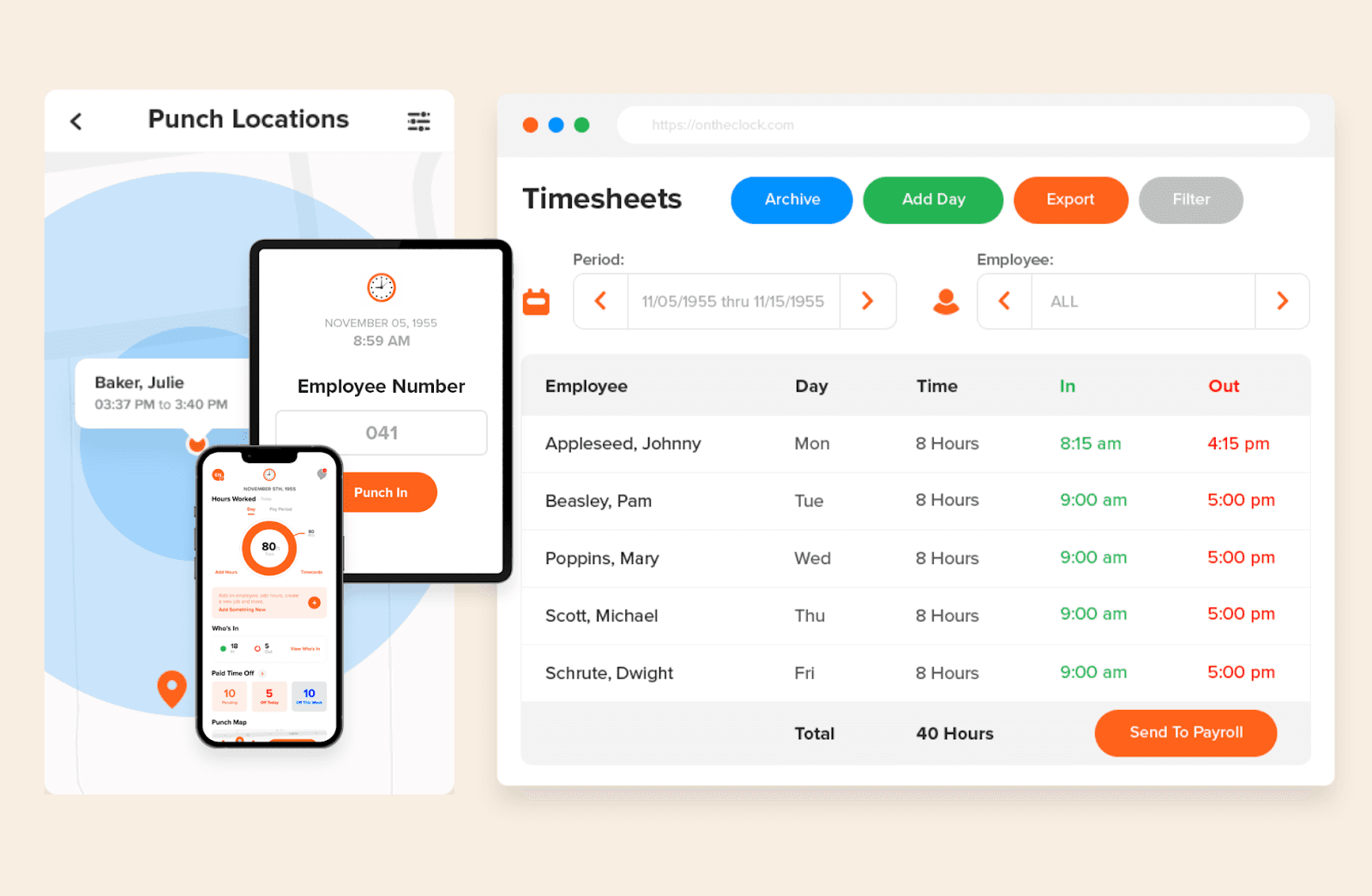 Interface of OnTheClock