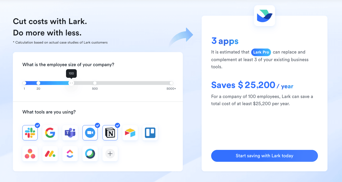 An image of Lark's savings calculator