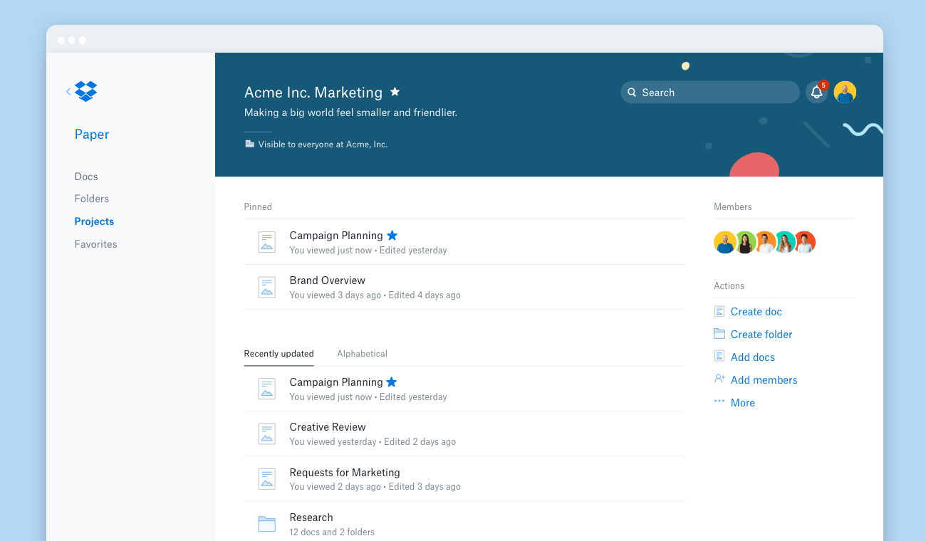Dropbox team collaboration