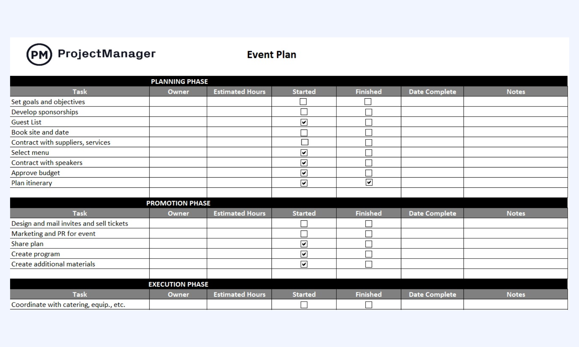 Event plan template