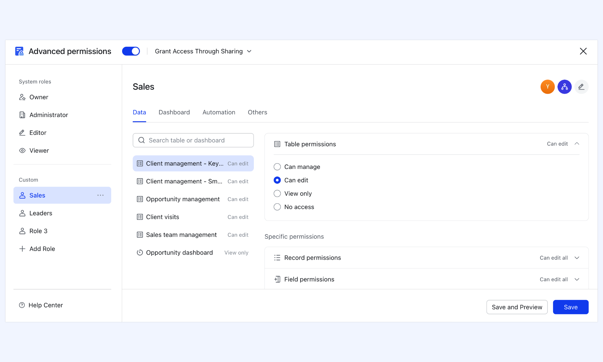 Advanced permission control