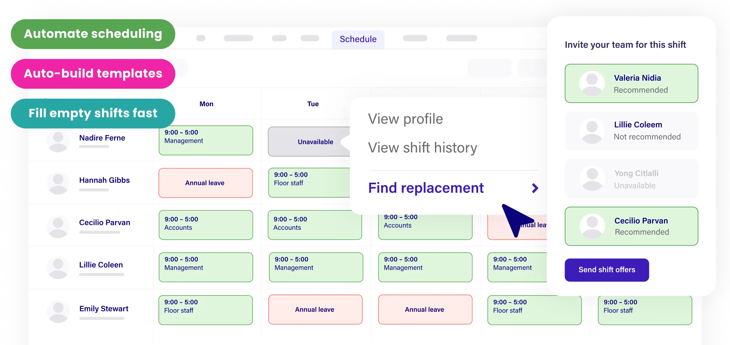Scheduling interface of Deputy.com