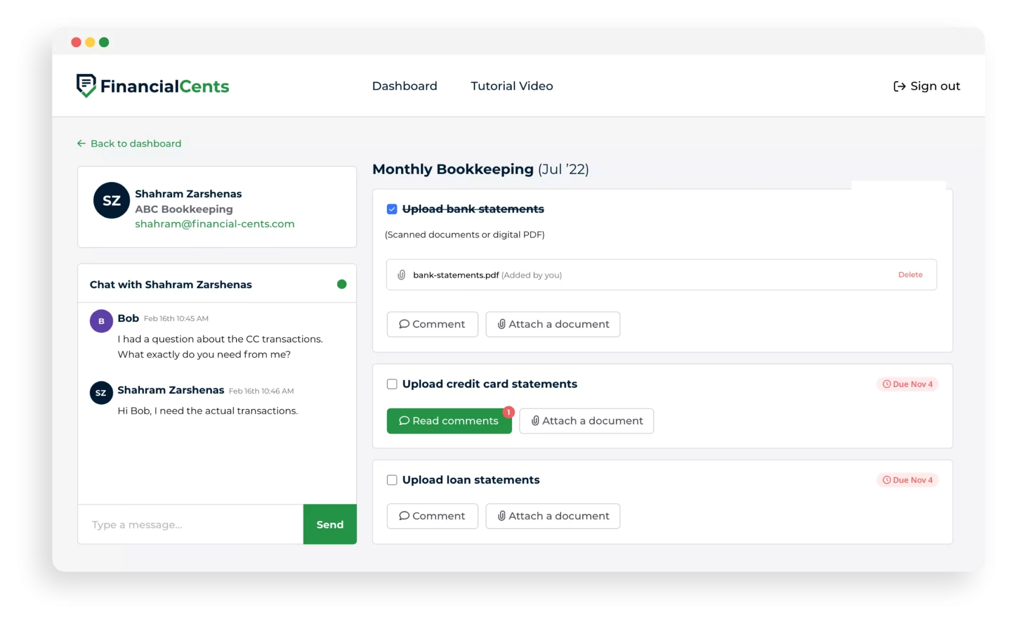 Financial Cents project management software for accountants