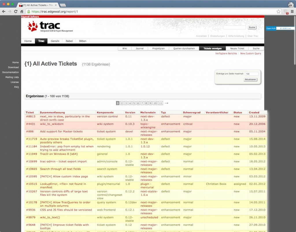 Trac bug tracking system for software developers