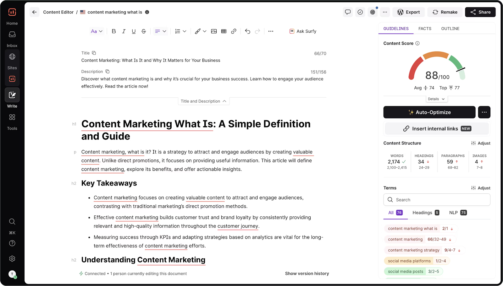 SurferSEO: Best for on-page optimization