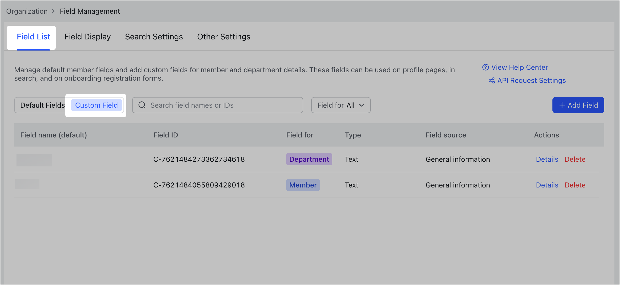 Admin | Manage fields in member information
