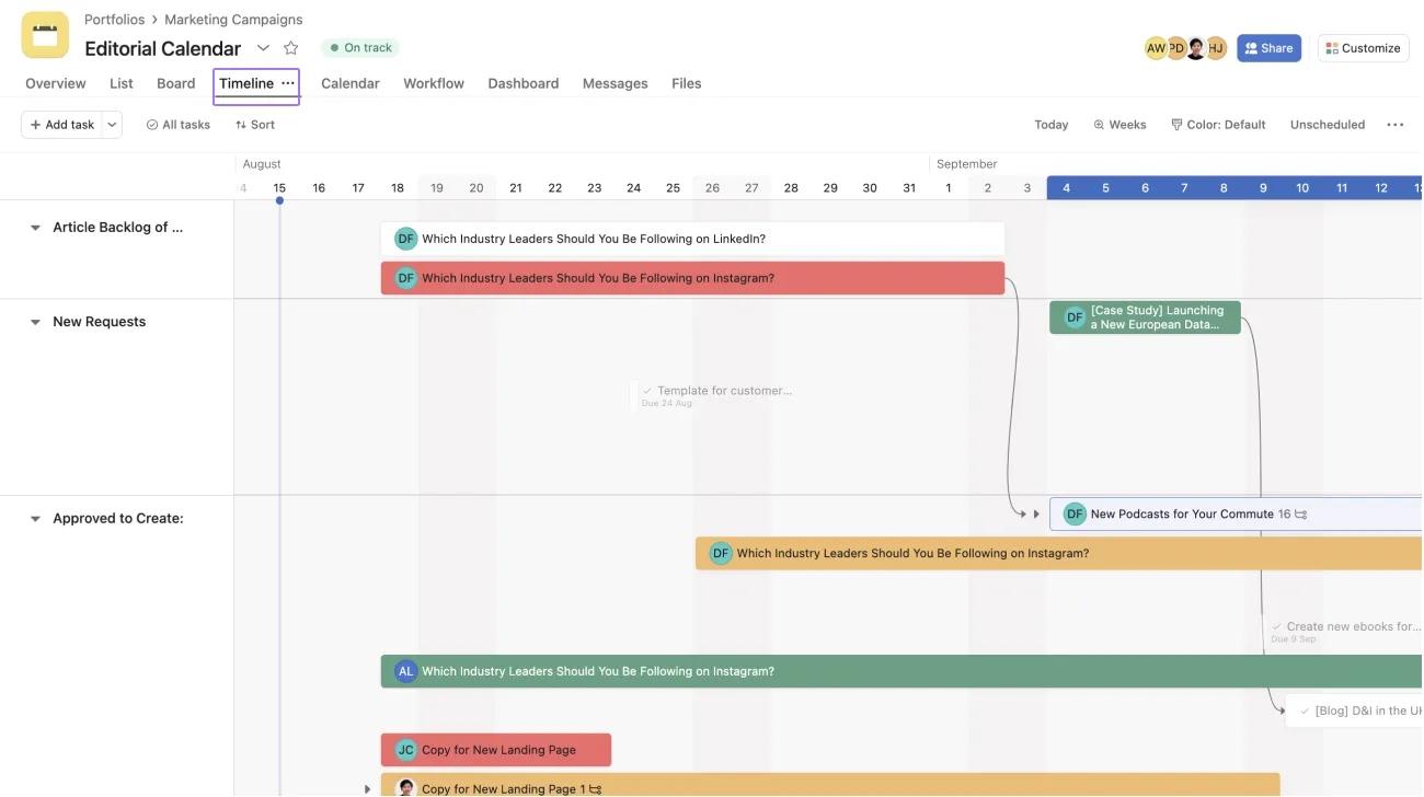 Asana: Task and timeline visualization tool for teams
