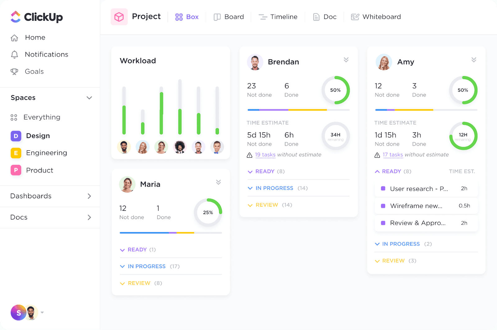 ClickUp's customizable platform for managing project workloads