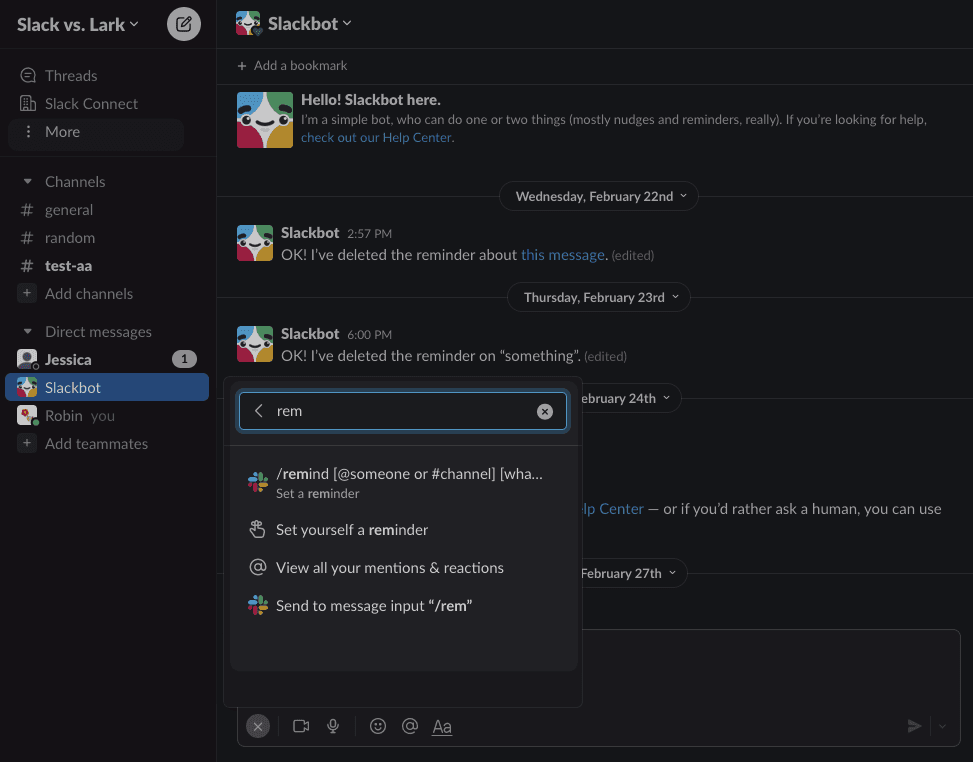 Slack’s direct messaging interface