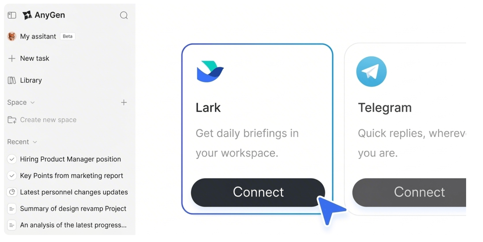 Click "Connect" under Lark to start the setup