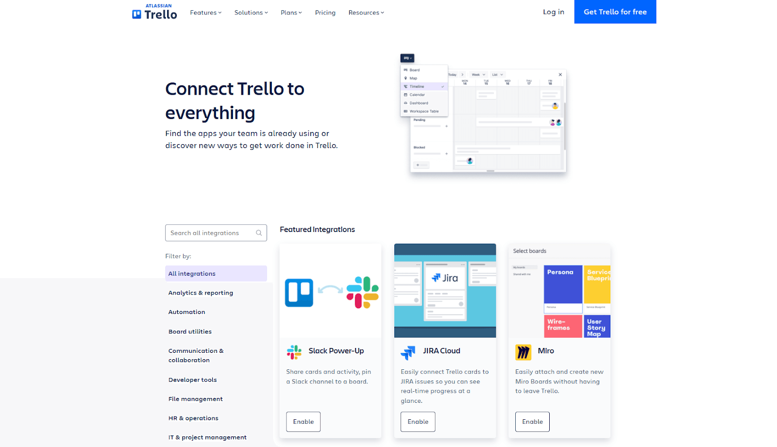 Screenshot of Trello's integrations page