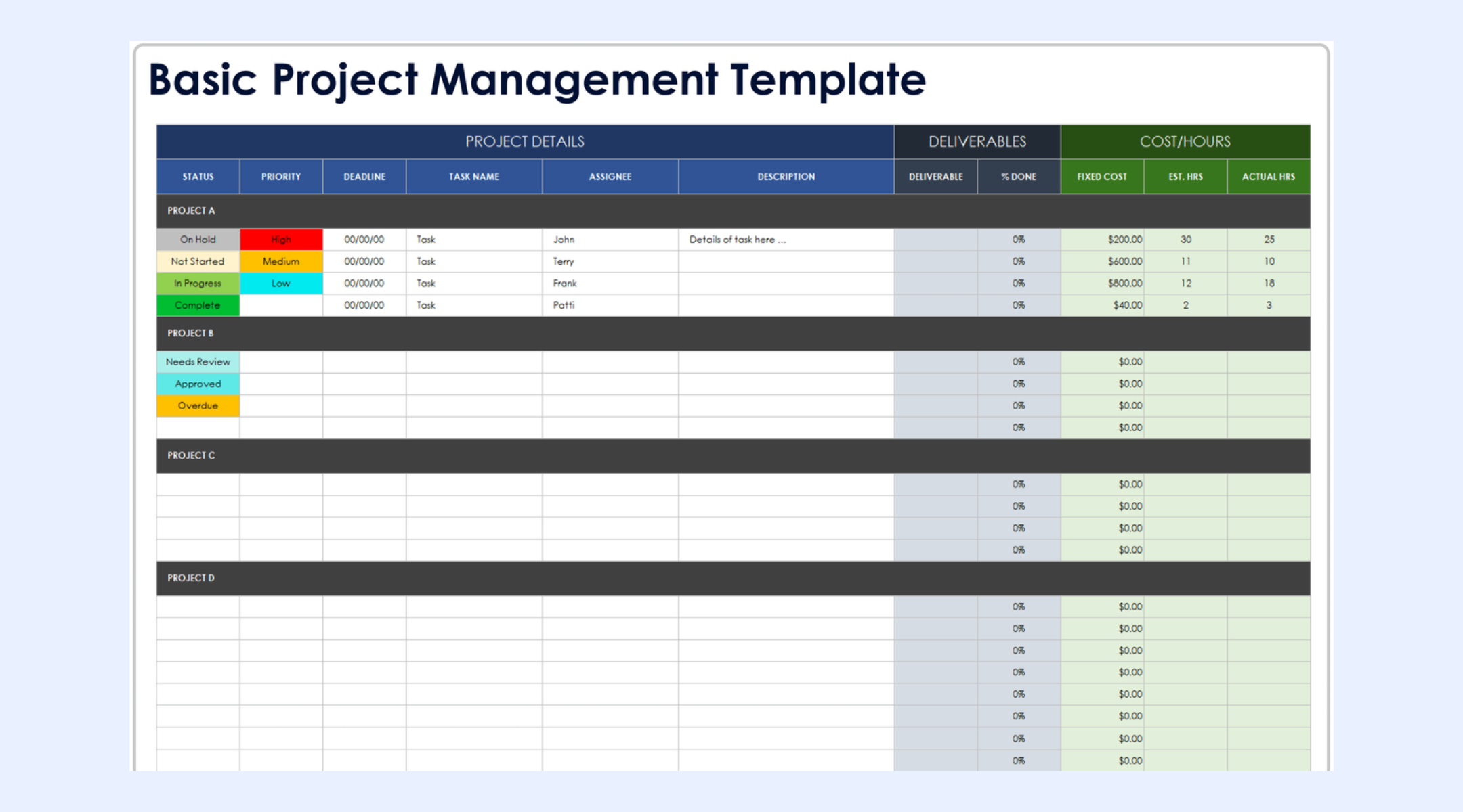 Google 表格真实团队项目管理