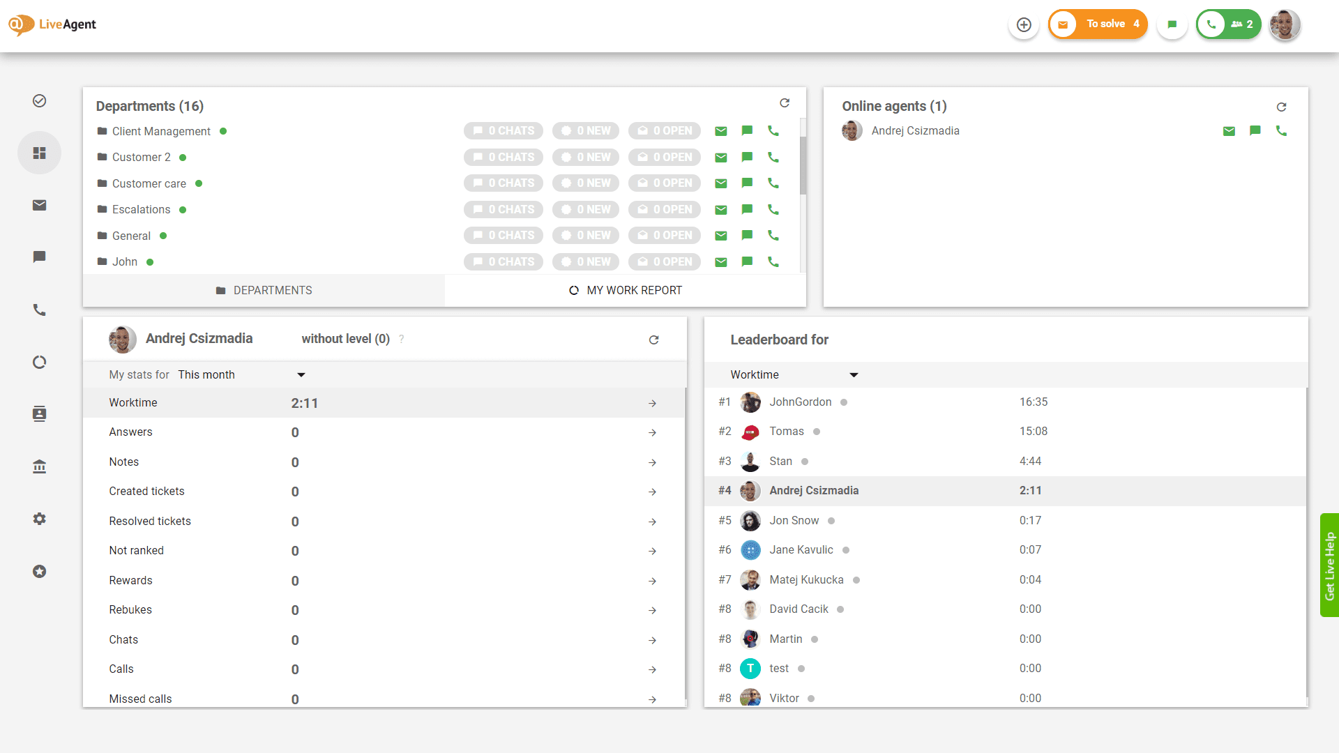 Interface of Liveagent, an established helpdesk app