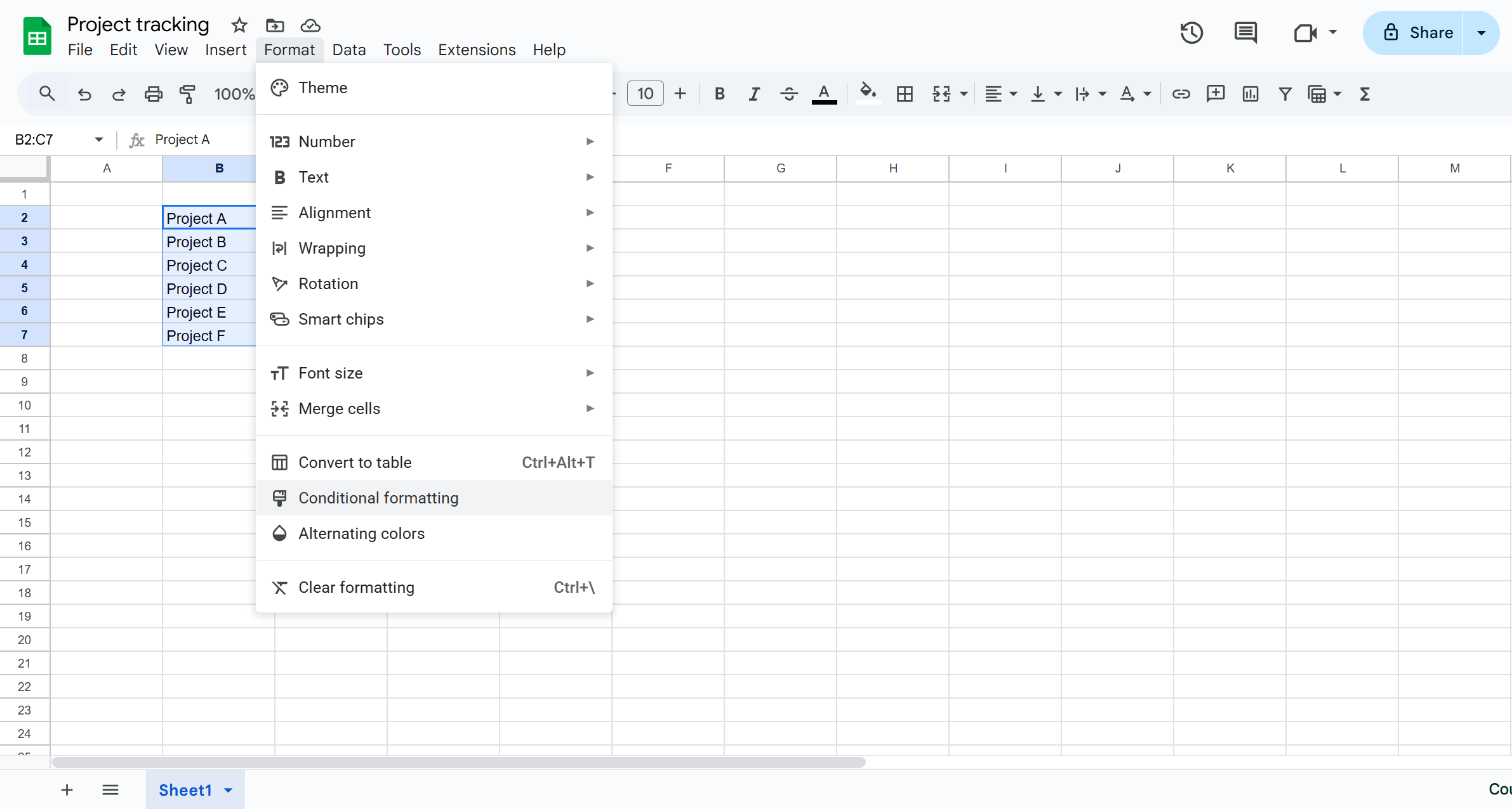 Apply conditional formatting