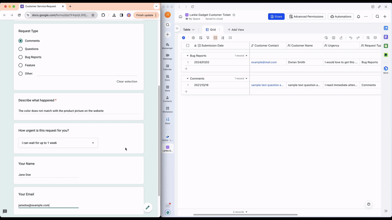 Sync Google Forms submissions to Lark Base through Zapier