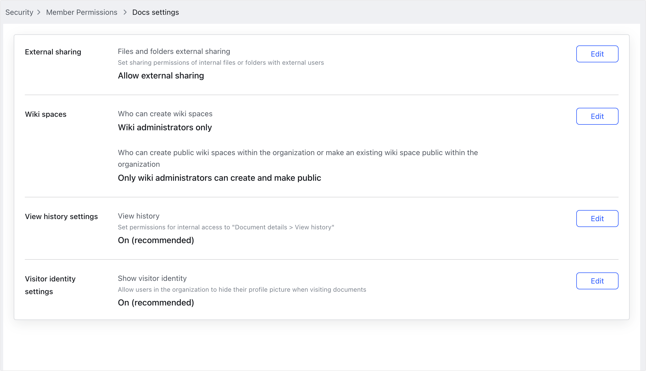 Admin | Configure Docs settings