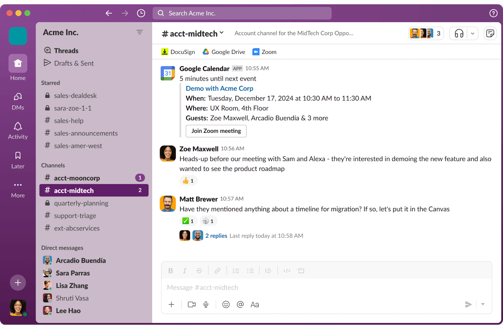 Messaging channels on Slack