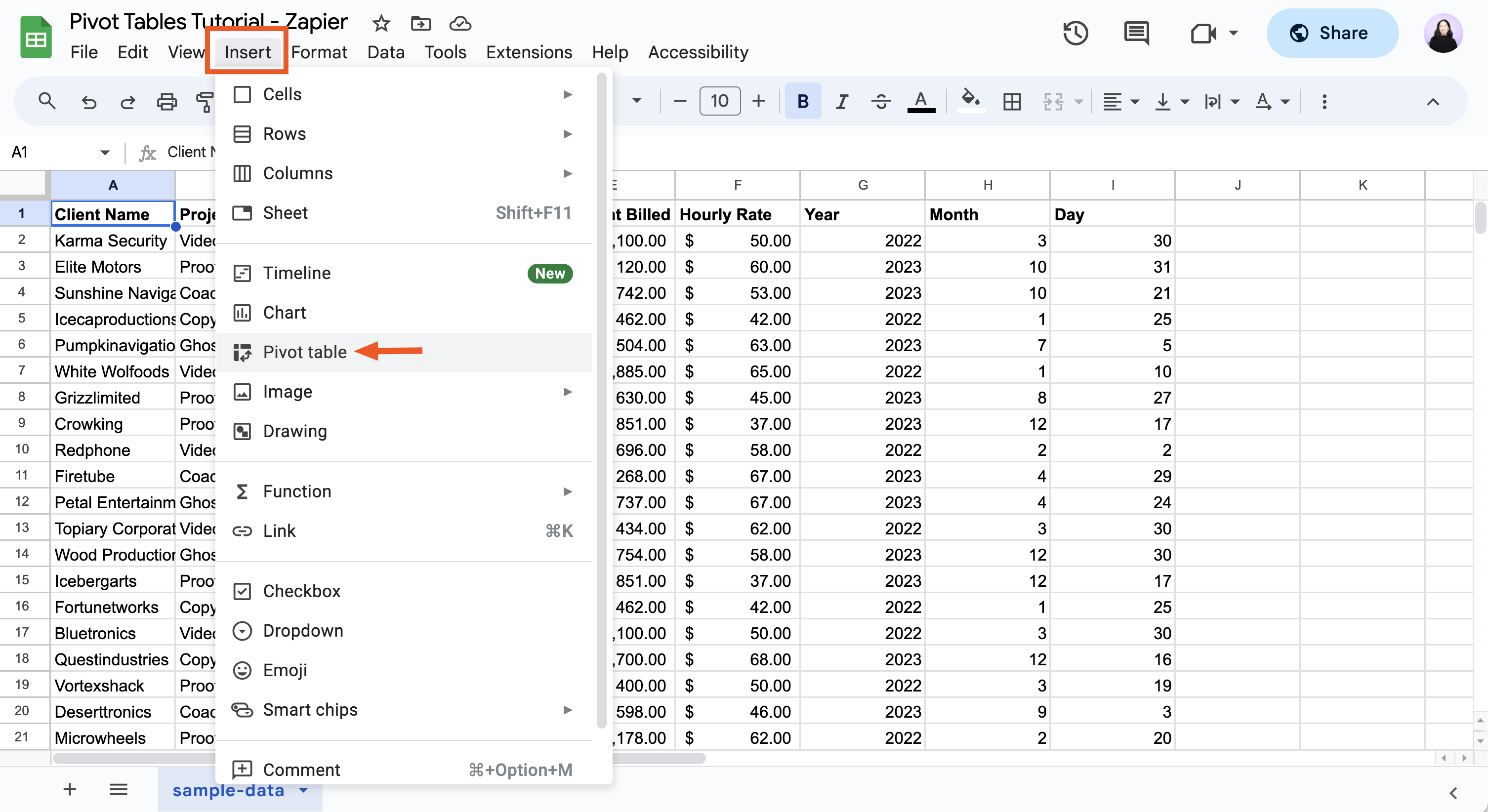 Google Sheets: Pivot tables